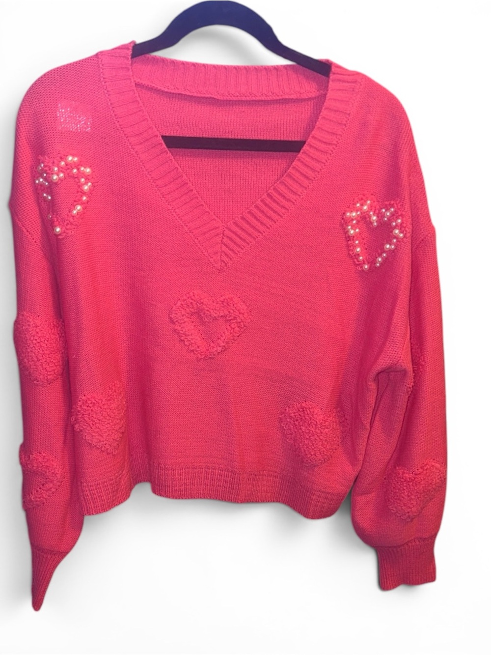 Pink Heart Embellished Sweater Sm - Picture 2 of 4